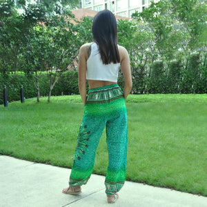 Tribal dashiki Unisex Drawstring Genie Pants in Green PP0110 020060 02