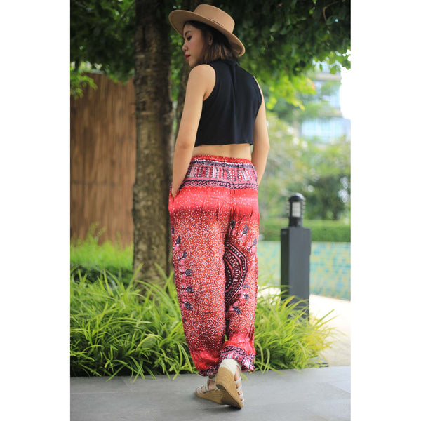 Tribal dashiki Unisex Drawstring Genie Pants in Red PP0110 020060 05