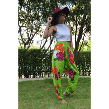 Load image into Gallery viewer, Painted flower Unisex Drawstring Genie Pants in Green PP0110 020062 02