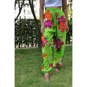 Painted flower Unisex Drawstring Genie Pants in Green PP0110 020062 02