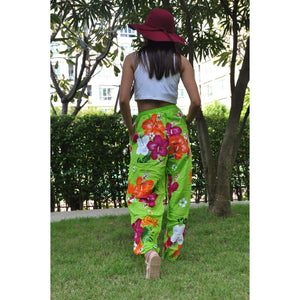 Painted flower Unisex Drawstring Genie Pants in Green PP0110 020062 02