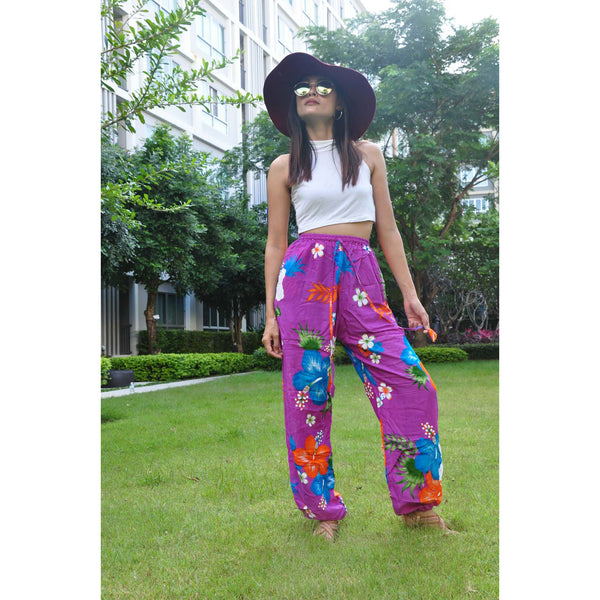 Painted flower Unisex Drawstring Genie Pants in Purple PP0110 020062 04