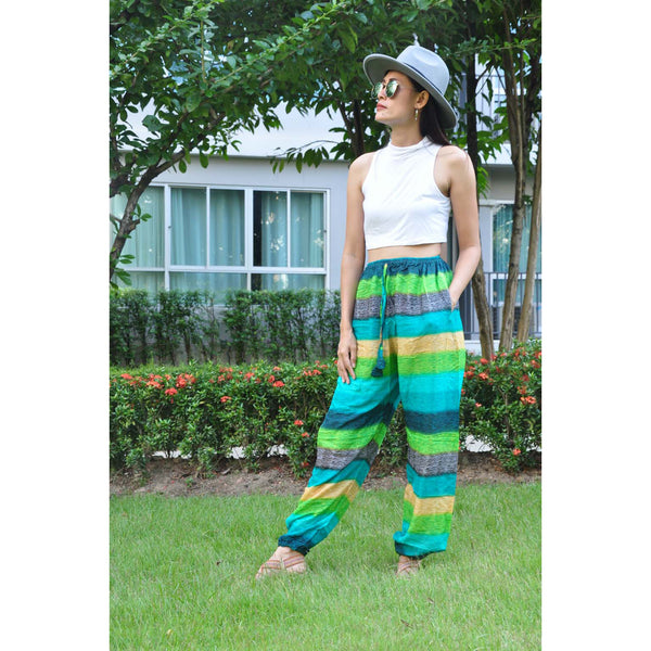 Funny Stripes Unisex Drawstring Genie Pants in Green PP0110 020063 02