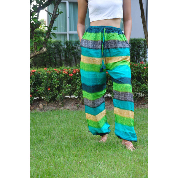 Funny Stripes Unisex Drawstring Genie Pants in Green PP0110 020063 02