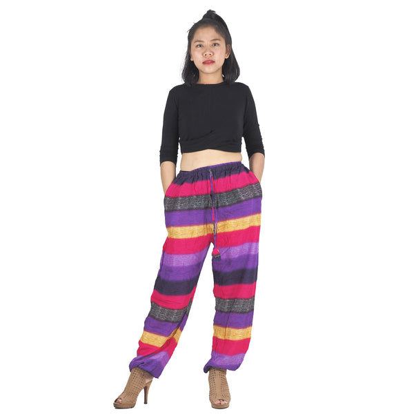 Funny Stripes Unisex Drawstring Genie Pants in Purple PP0110 020063 06