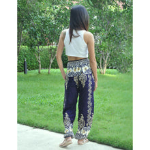 Load image into Gallery viewer, Flower chain Unisex Drawstring Genie Pants in Navy PP0110 020064 02