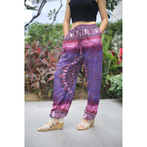 Tribal dashiki Unisex Drawstring Genie Pants in Purple PP0110 020066 06