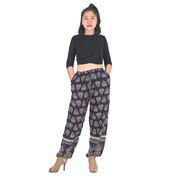 Lovely Heart Unisex Drawstring Genie Pants in Black PP0110 020078 01