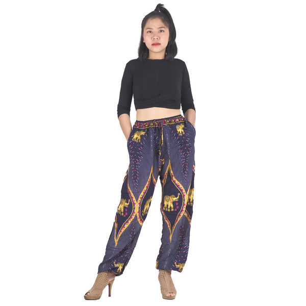 Diamond Elephant Unisex Drawstring Genie Pants in Purple PP0110 020079 01
