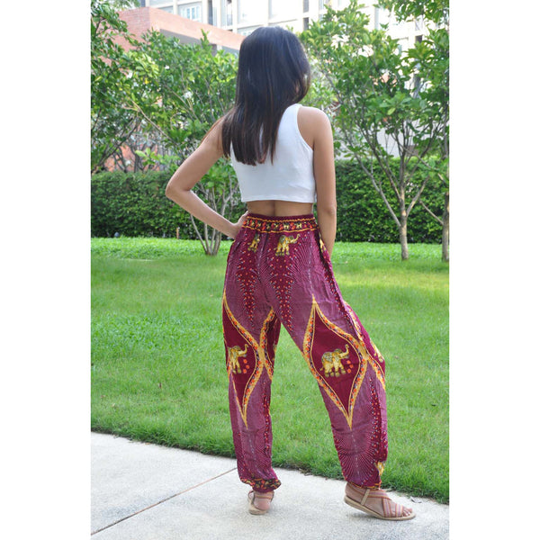 Diamond Elephant Unisex Drawstring Genie Pants in Red PP0110 020079 02