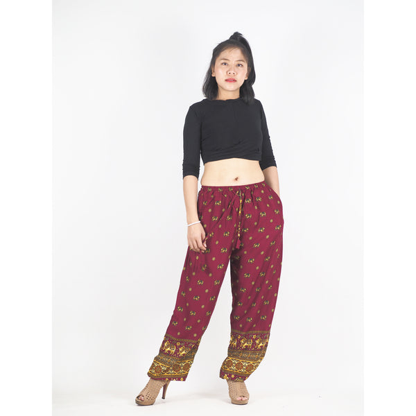 Elephant Unisex Drawstring Genie Pants in Drak Red PP0110 020099 04