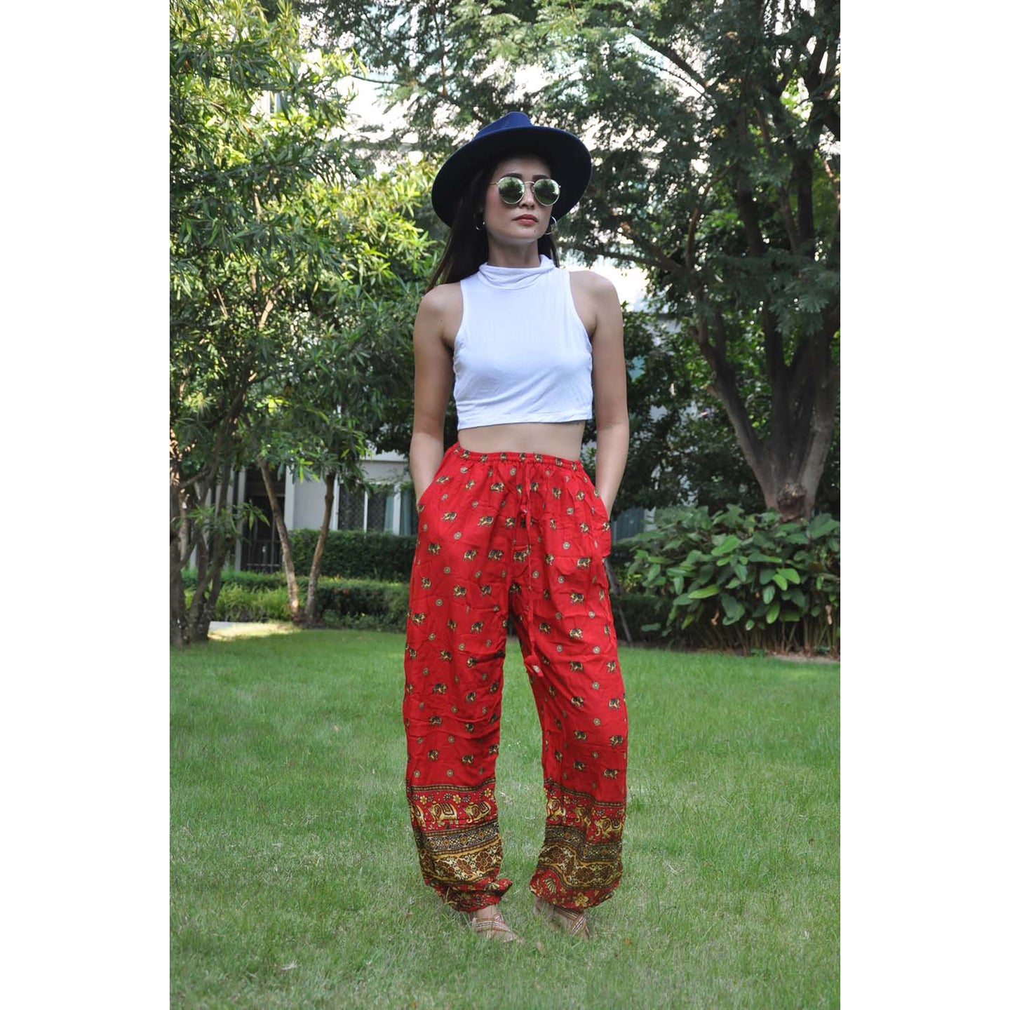 Elephant Unisex Drawstring Genie Pants in Bright Red PP0110 020099 06