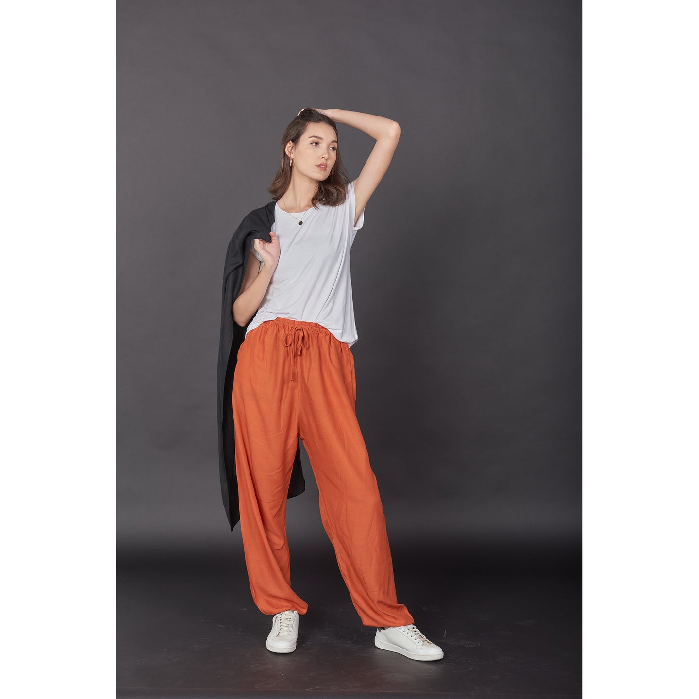 Solid Color Unisex Drawstring Genie Pants in Orange PP0110 020000 11