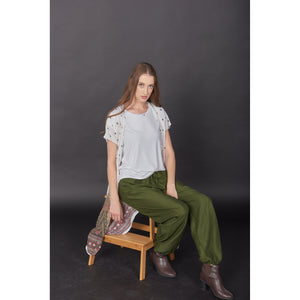 Solid Color Unisex Drawstring Genie Pants in Olive PP0110 020000 13