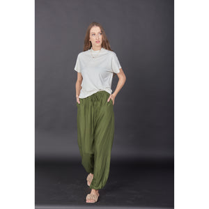 Solid Color Unisex Drawstring Genie Pants in Olive PP0110 020000 13