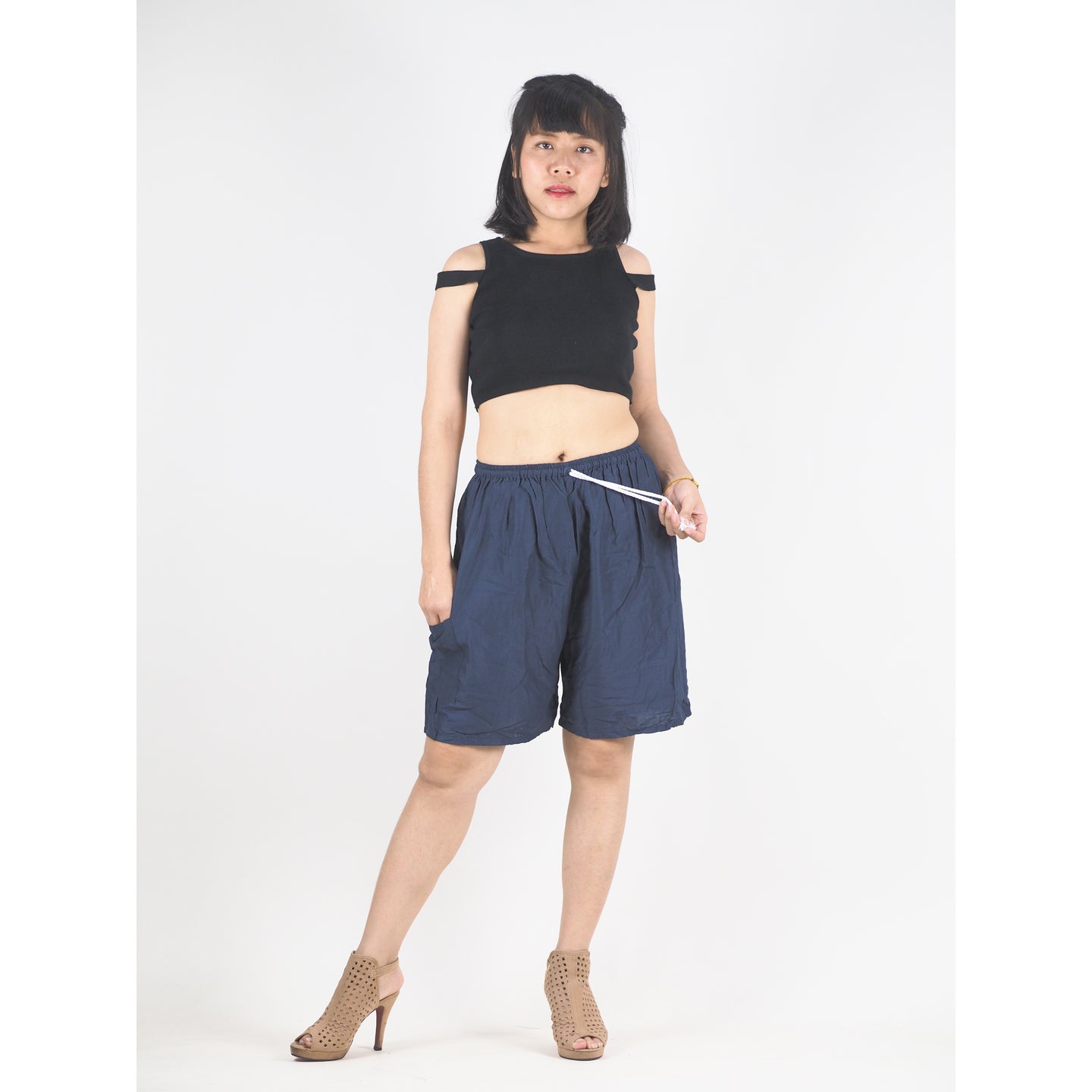 Solid Color Unisex Bermuda Pants in Navy Blue PP0139 020000 03