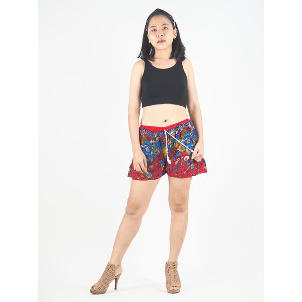 Floral Royal Women's Shorts Drawstring Genie Pants in Red PP0142 020010 10