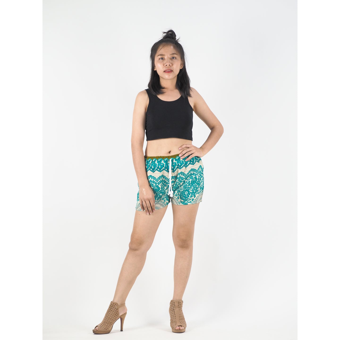 2 Tone Mandala Women's Shorts Drawstring Genie Pants in Ocean Green PP0142 020032 06