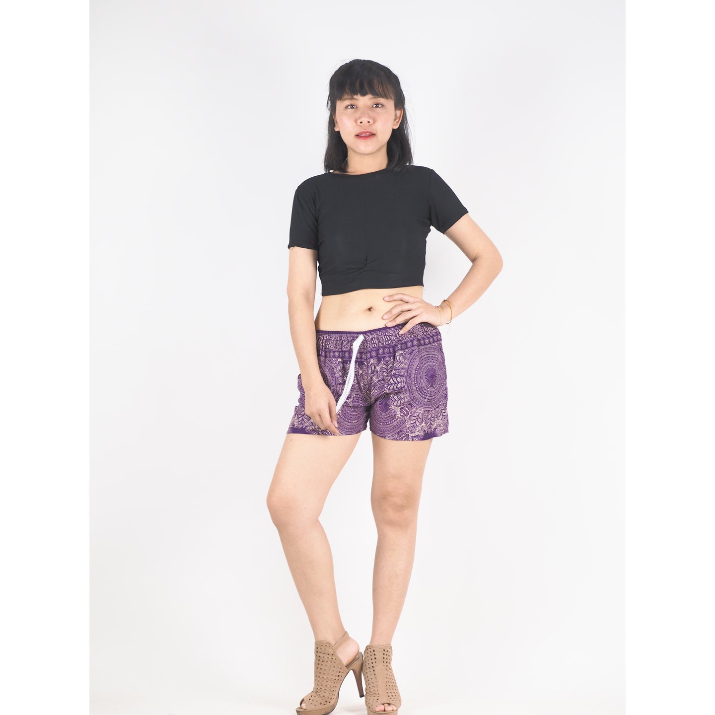 Floral Mandala Women's Shorts Pants in Purple PP0335 020036 01
