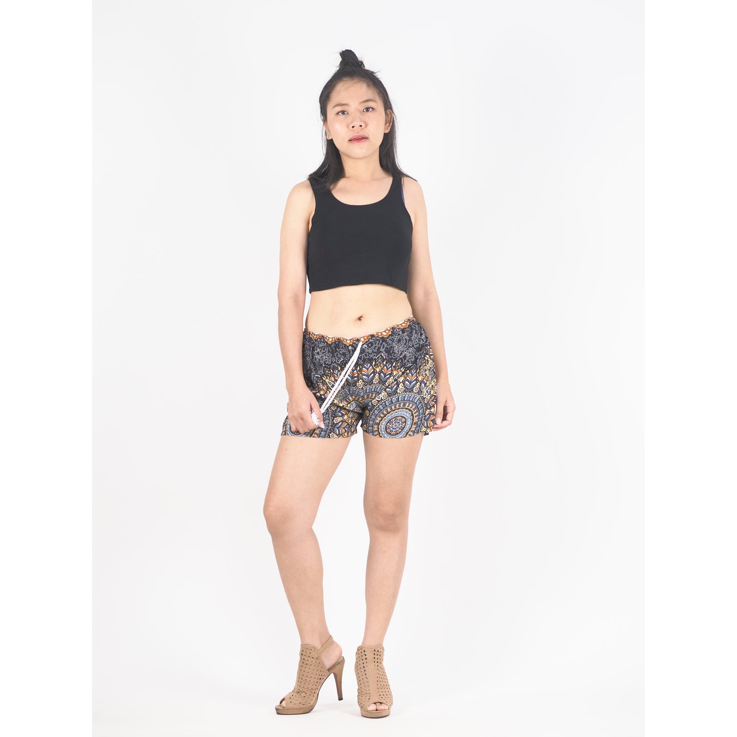 Mandala Women's Shorts Drawstring Genie Pants in Black PP0142 020196 01