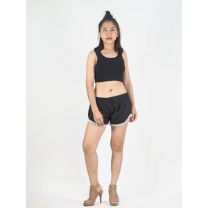 Solid Color Women's Pompom Shorts Pants in Black PP0228 020000 10