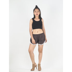 Solid Color Women's Pompom Shorts Pants in Dark Brown PP0228 020000 16