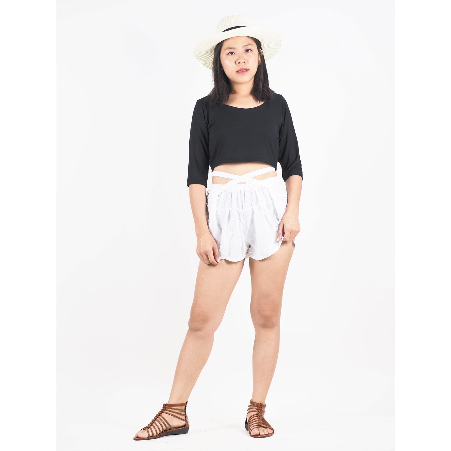 Solid Color Women's Blooming Shorts Pants in White PP0206 020000 04