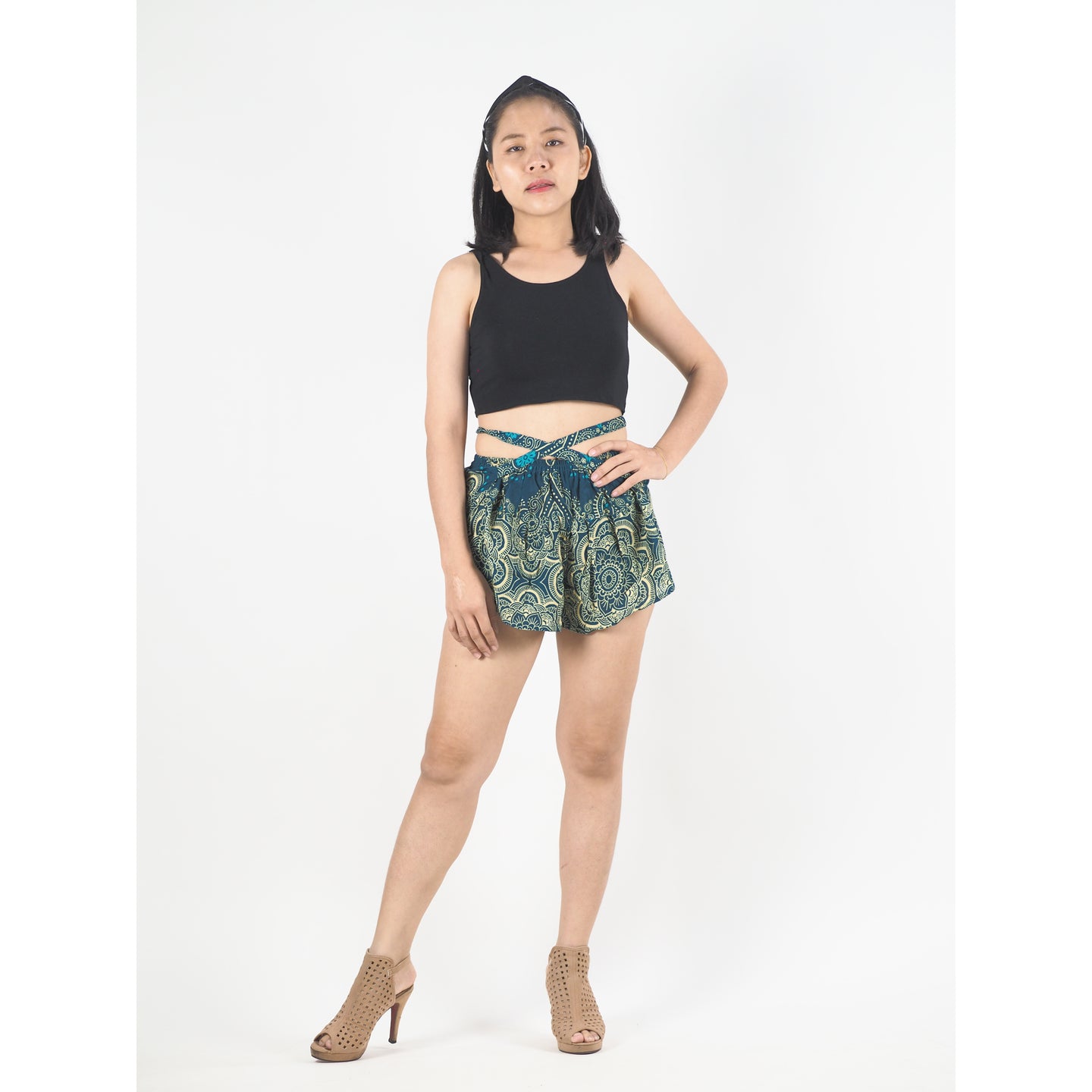 Temple Flower Women's Blooming Shorts Pants in Ocean Blue PP0206 020159 01