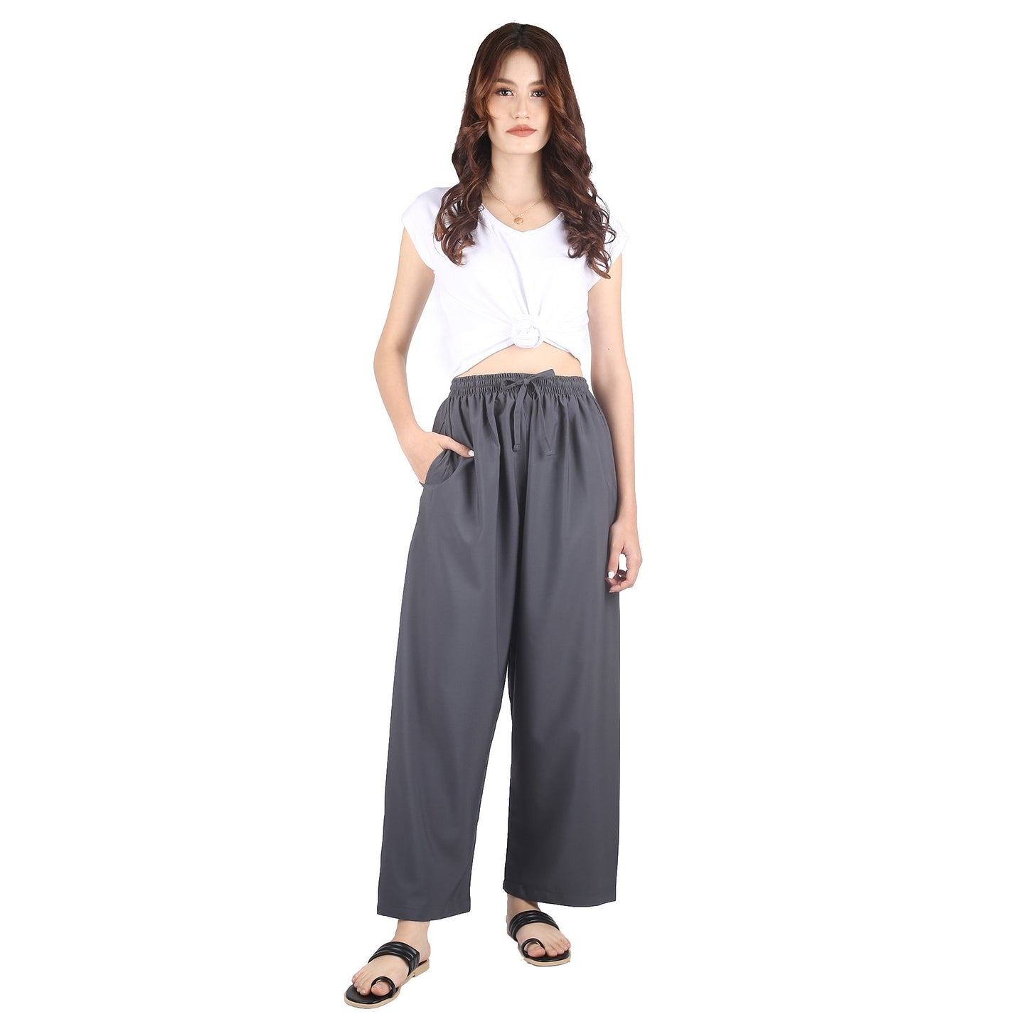 Solid Color Unisex Lounge Drawstring Pants in Dark Gray PP0216 130000 01