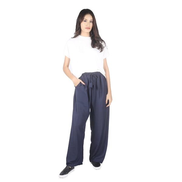 Solid Color Unisex Drawstring Wide Leg Pants in Navy Blue PP0216 020000 03