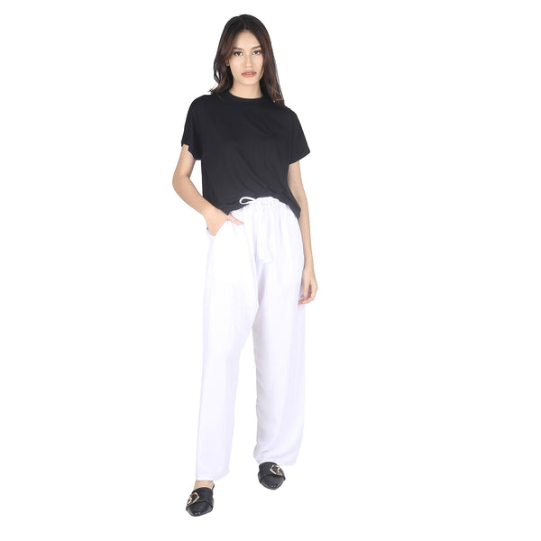 Solid Color Unisex Drawstring Wide Leg Pants in White PP0216 020000 04