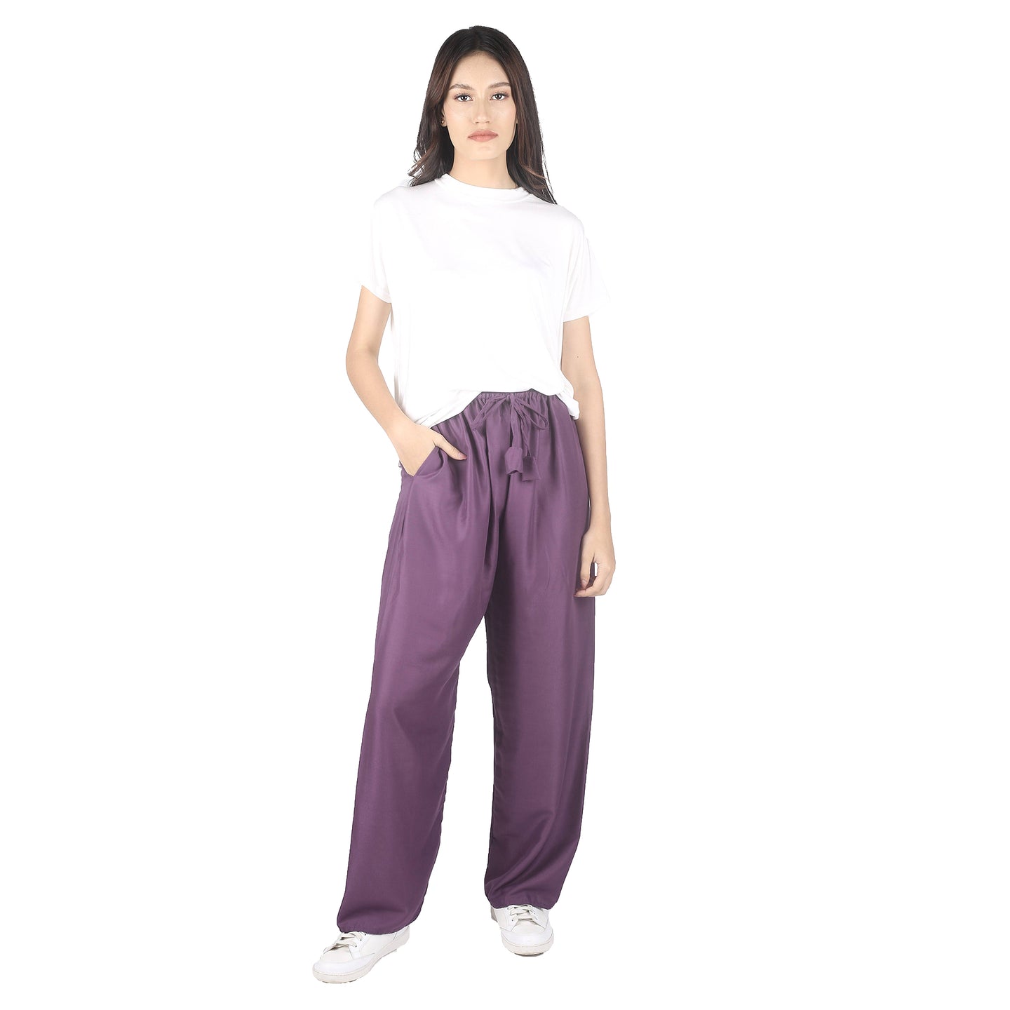 Solid Color Unisex Drawstring Wide Leg Pants in Purple PP0216 020000 06