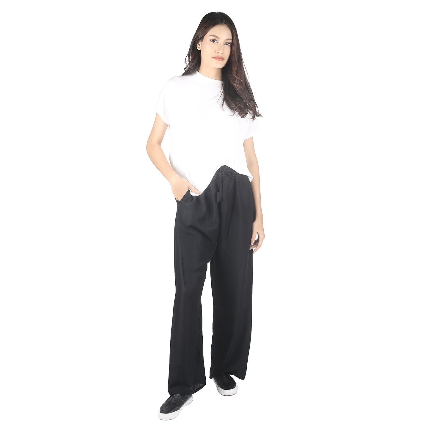 Solid Color Unisex Drawstring Wide Leg Pants in Black PP0216 020000 10