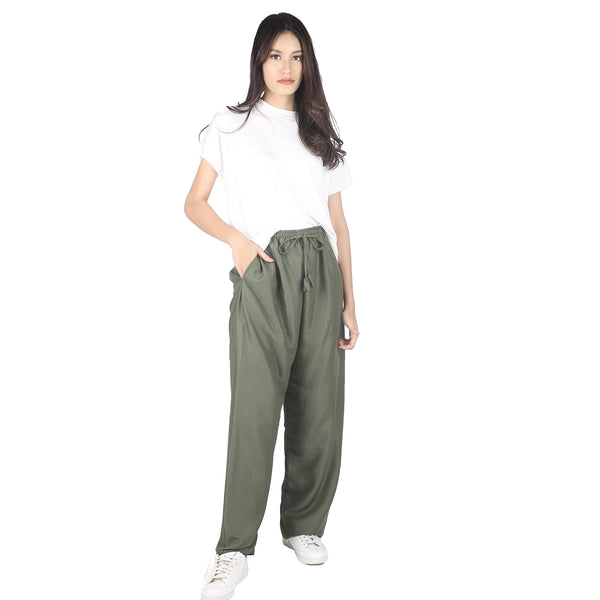 Solid Color Unisex Drawstring Wide Leg Pants in Olive PP0216 020000 13
