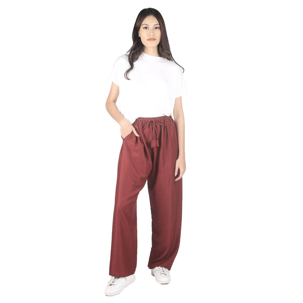 Solid Color Unisex Drawstring Wide Leg Pants in Burgundy PP0216 020000 15