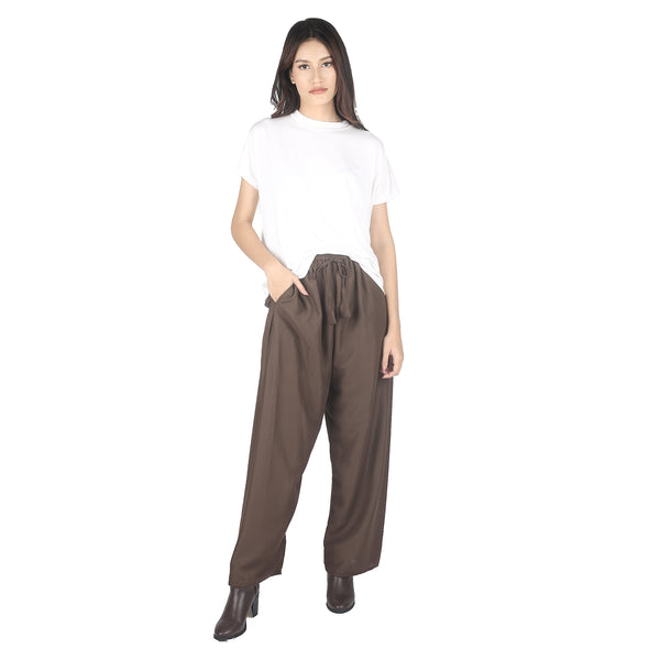 Solid Color Unisex Drawstring Wide Leg Pants in Dark Brown PP0216 020000 16