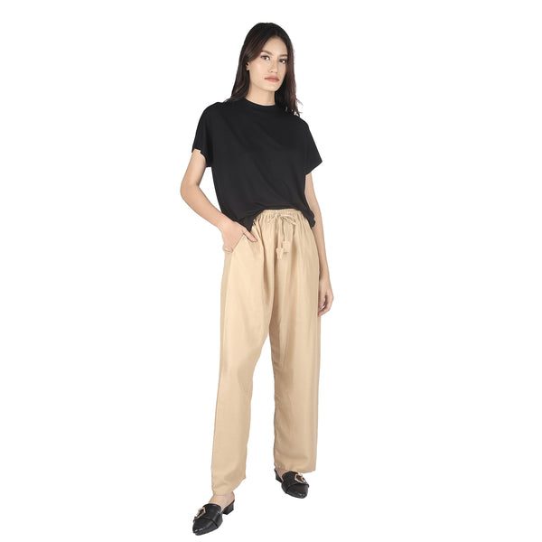 Solid Color Unisex Drawstring Wide Leg Pants in Beige PP0216 020000 19