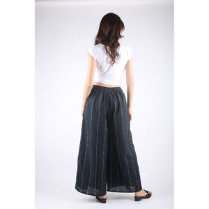 White Vertical Stripes Seamless Women's Cotton Palazzo Pants in Black PP0304 010102 01