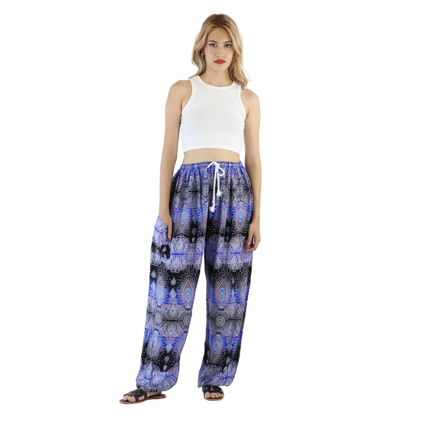 Paisley Buddha Unisex Drawstring Genie Pants in Navy Blue PP0318 020002 01
