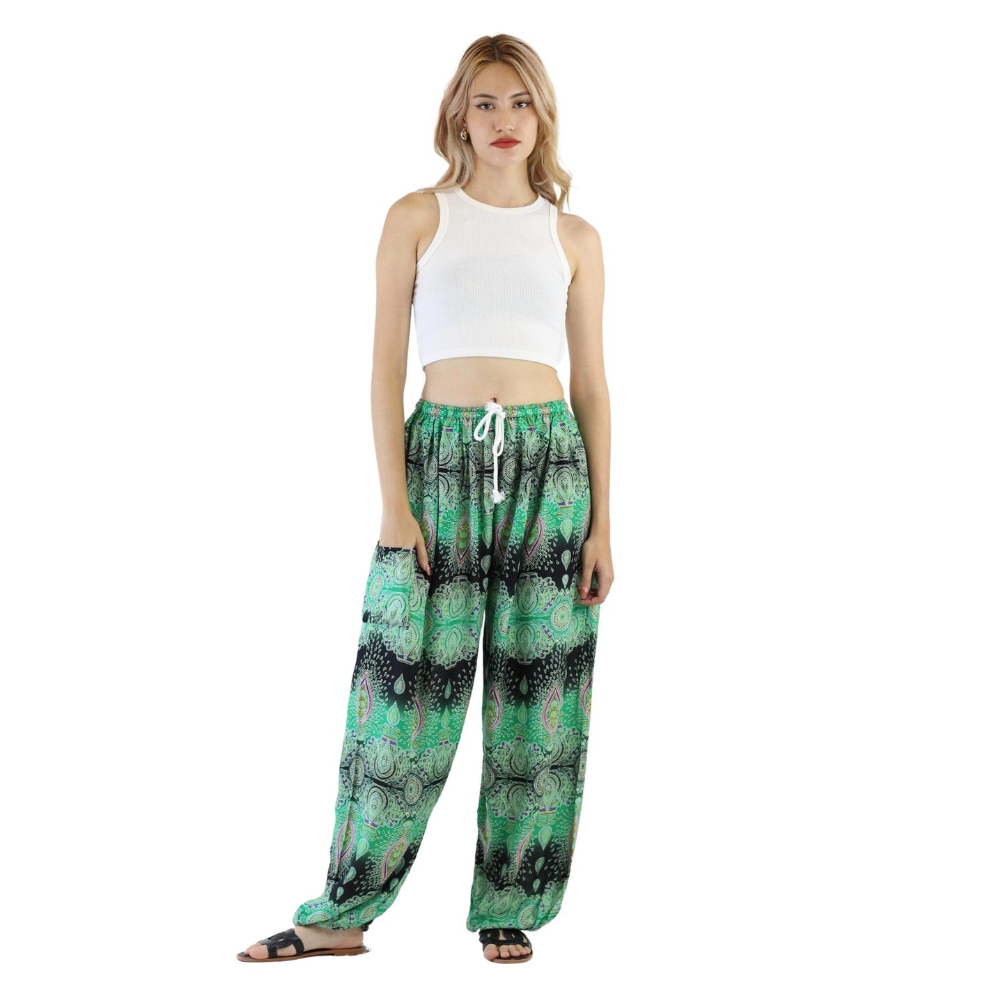 Paisley Buddha Unisex Drawstring Genie Pants in Green PP0318 020002 03