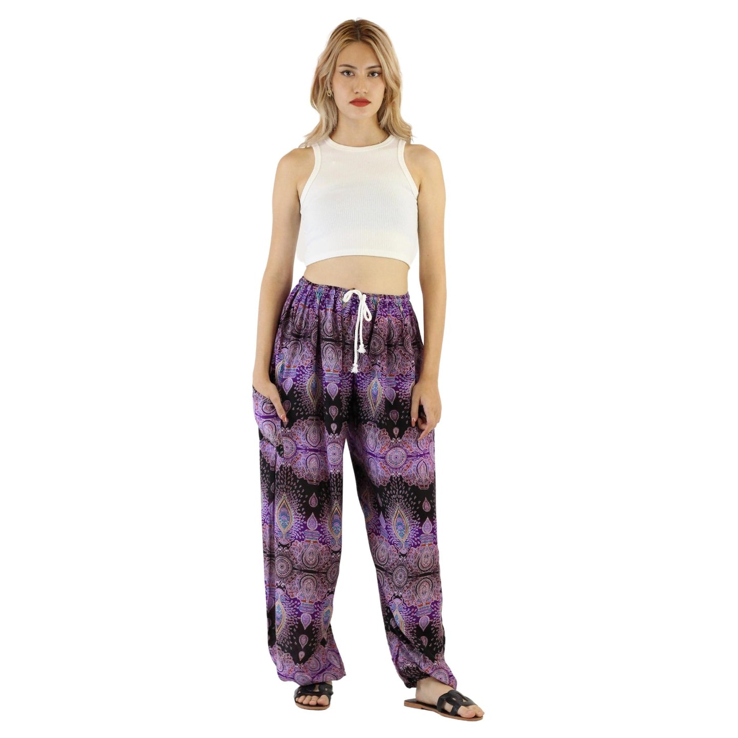 Paisley Buddha Unisex Drawstring Genie Pants in Purple PP0318 020002 06