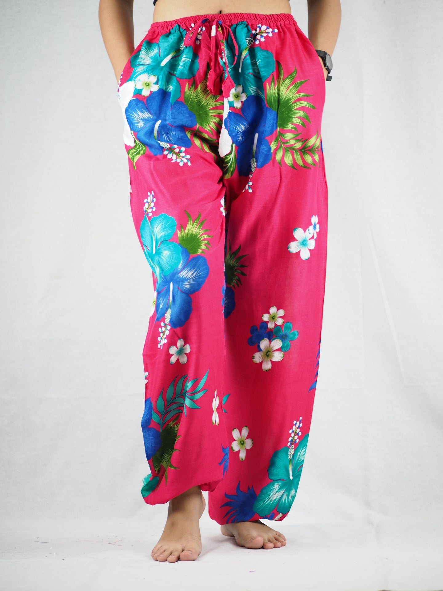 Painted flower Unisex Drawstring Genie Pants in Pink PP0110 020062 05