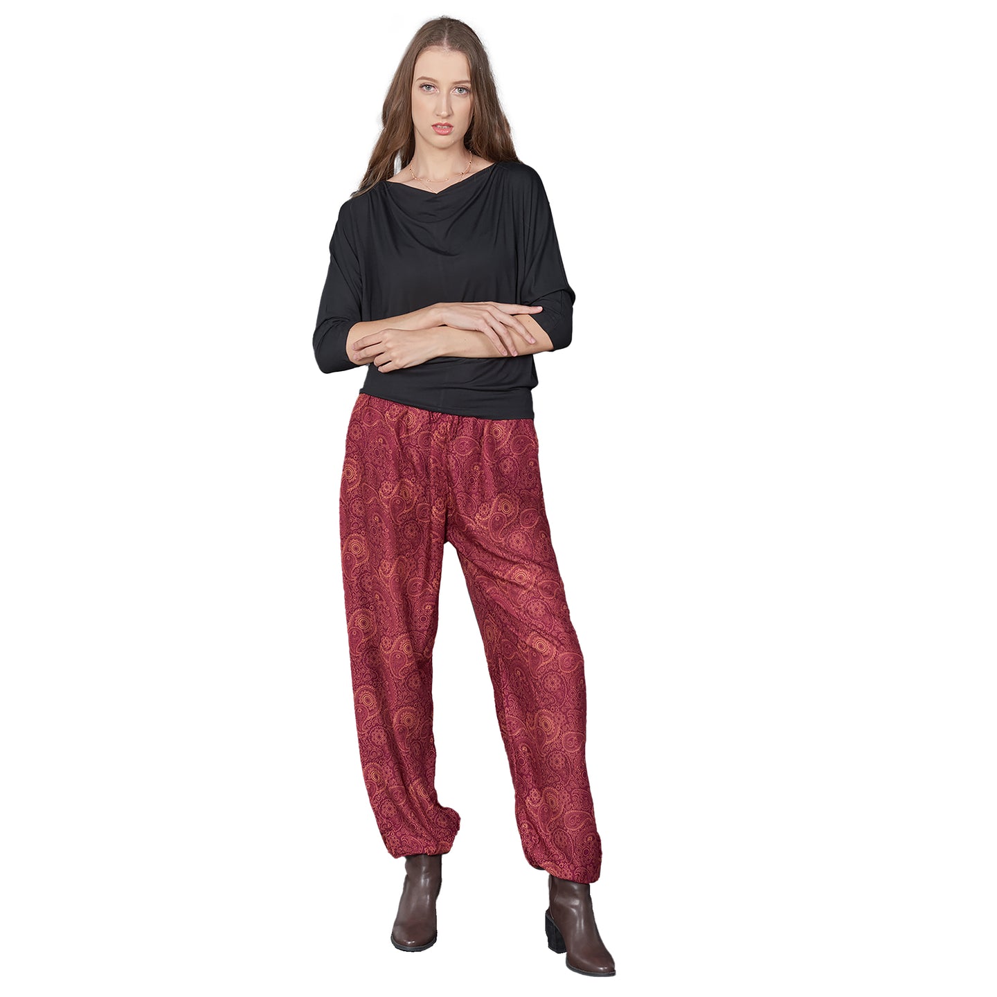 Paisley Mistery Unisex Drawstring Genie Pants in Red PP0110 020016 06
