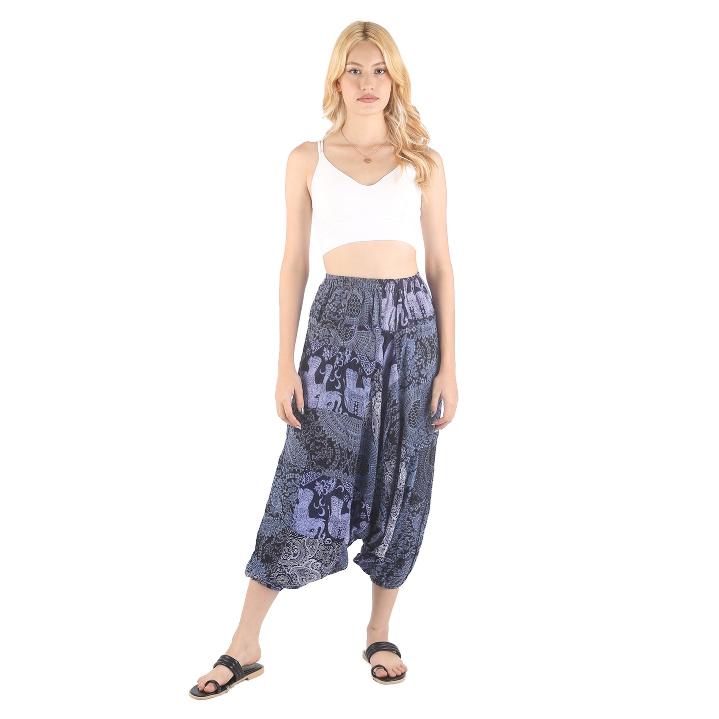 Patchwork Unisex Aladdin Drop Crotch Pants in Navy PP0310 028000 03