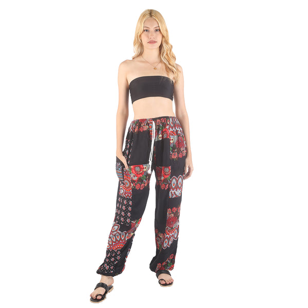 Patchwork Unisex Drawstring Genie Pants in Black PP0110 028000 10