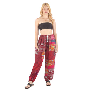 Patchwork Unisex Drawstring Genie Pants in Red PP0110 028000 12