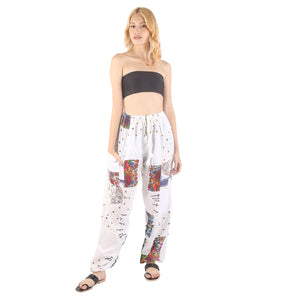 Patchwork Unisex Drawstring Genie Pants in White PP0110 028000 04