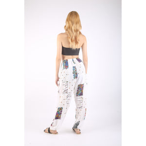 Patchwork Unisex Drawstring Genie Pants in White PP0110 028000 04