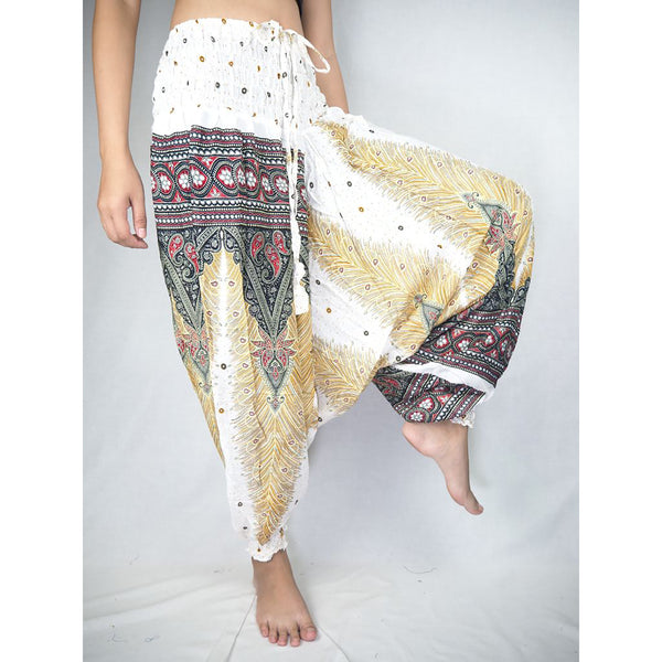Peacock Unisex Aladdin drop crotch pants in White PP0056 020008 07
