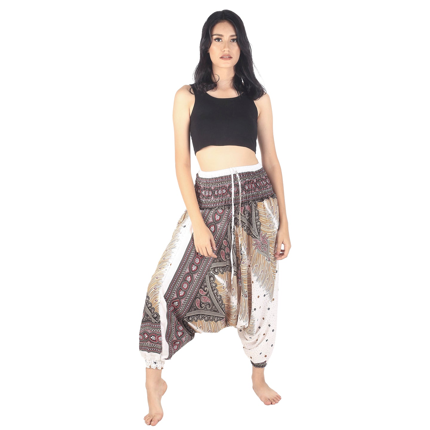 Peacock Unisex Aladdin drop crotch pants in White PP0056 020008 07